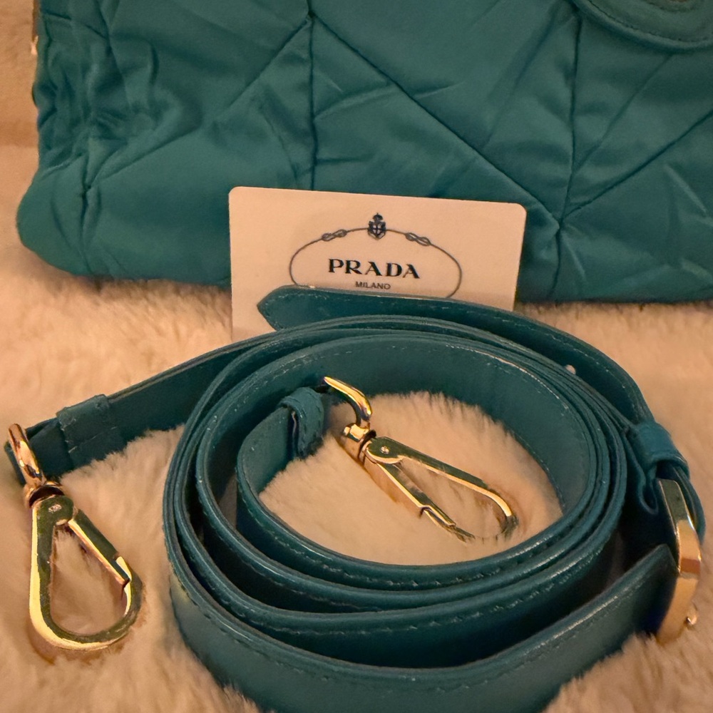 PRADA TURQUOISE QUILTED WITH COA CARD DUSTBAG AND LONG STRAP - Picture 8 of 16